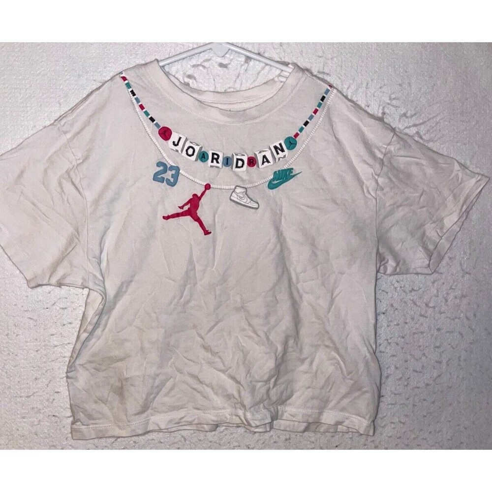 Girls Big Kid Nike Air Jordan Swoosh T Shirt Cropped XL 13-15 White Short Sleeve